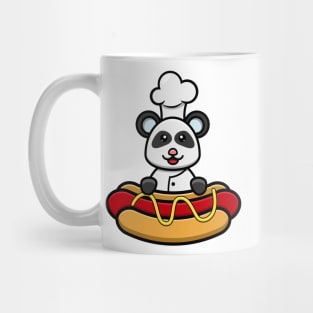 Sticker and Label Of Cute Baby Chef Panda On Hot Dog Mug